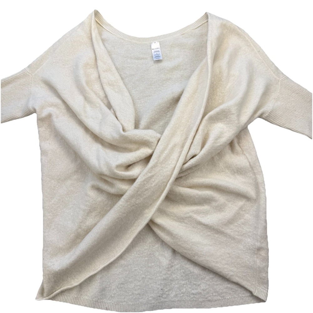 Athleta Finale Cashmere Wool Twist Front Sweater Size S Dove Thumbholes‎